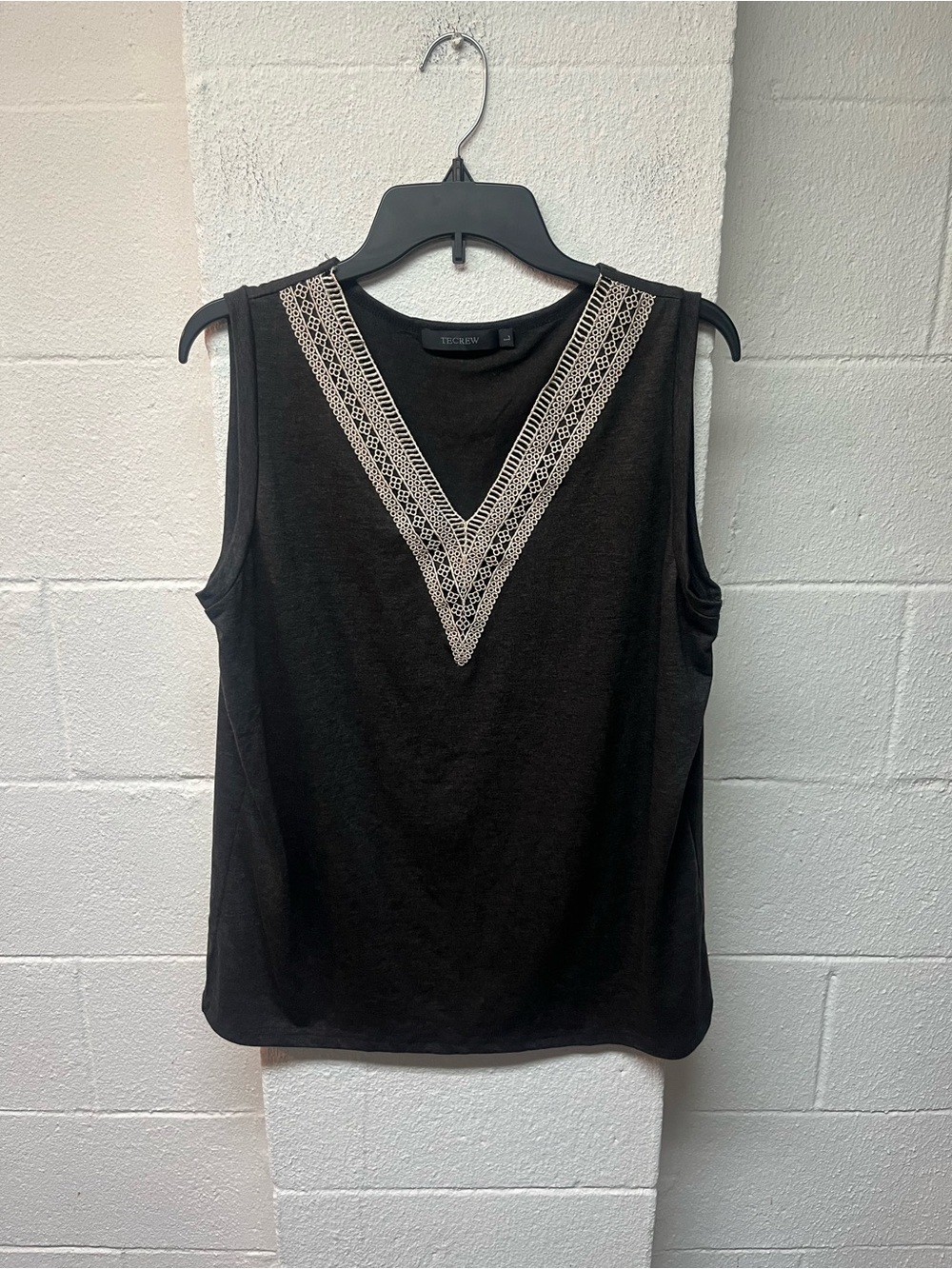Sleeveless Black/Gray Tank with Cream Lace V-Inset